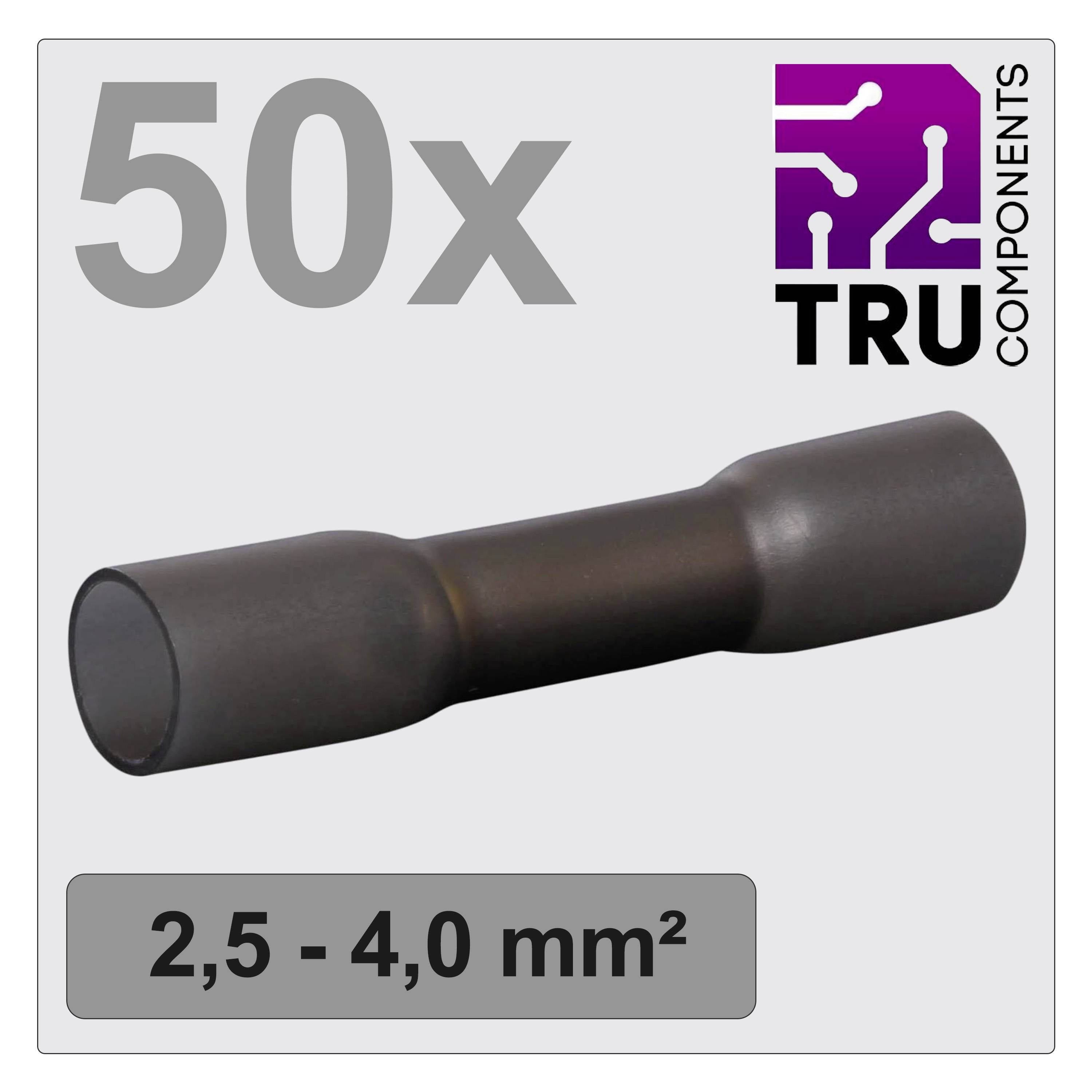 TRU COMPONENTS Schrumpfverbinder, 50 Stück, für 2,5-4,0 mm² Kabel, abgebildet mit Logo oben rechts.