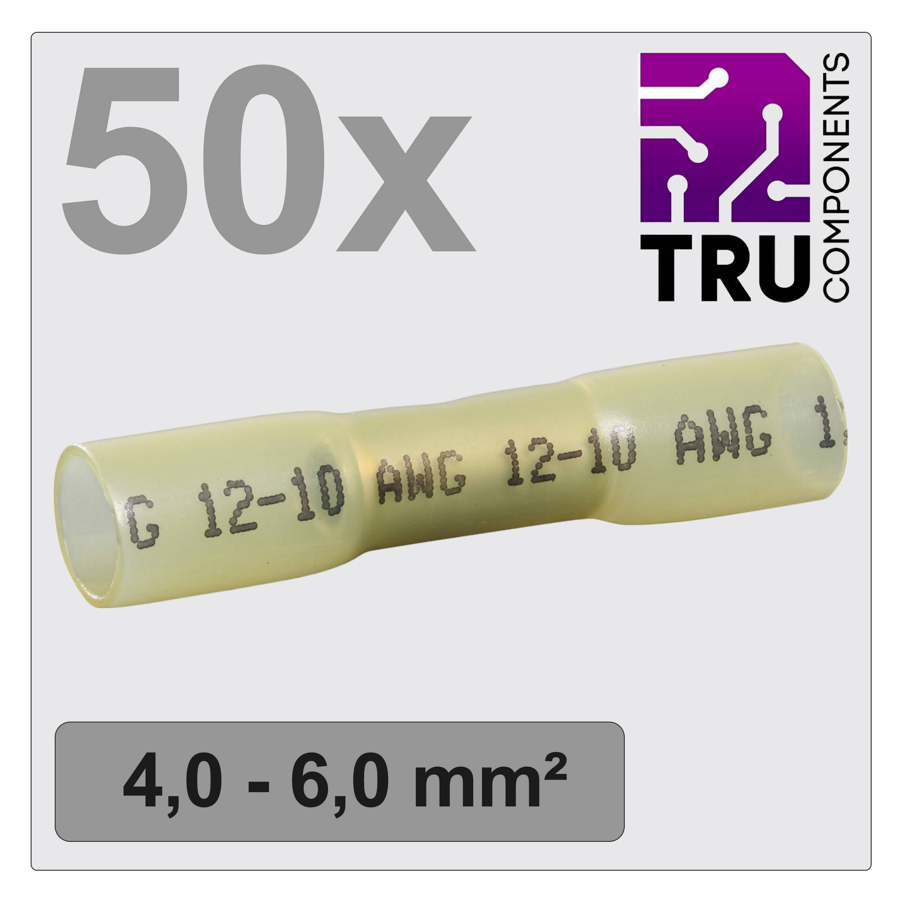 50 gelbe Kabelverbinder, Größe 4,0 - 6,0 mm², Angabe 'AWG 12-10', Marke TRU Components.