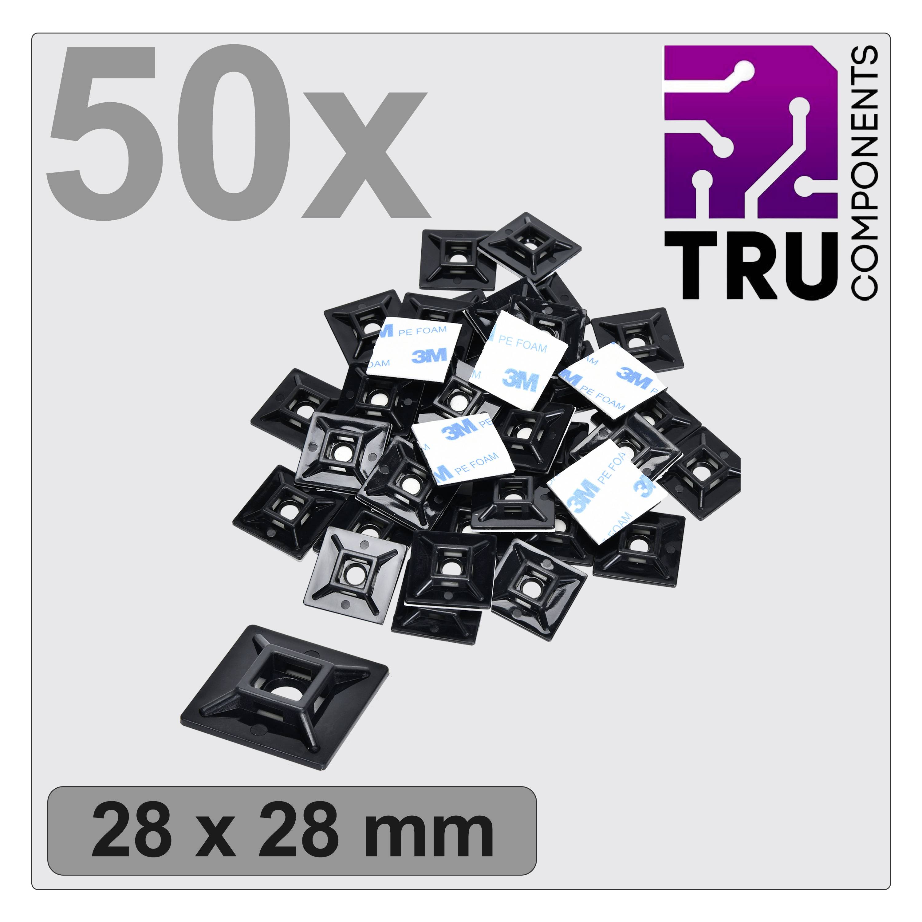 TRU COMPONENTS T24CA068 Befestigungssockel selbstklebend, schraubbar TC-12888544 4fach einfädeln Schwarz 50St.
