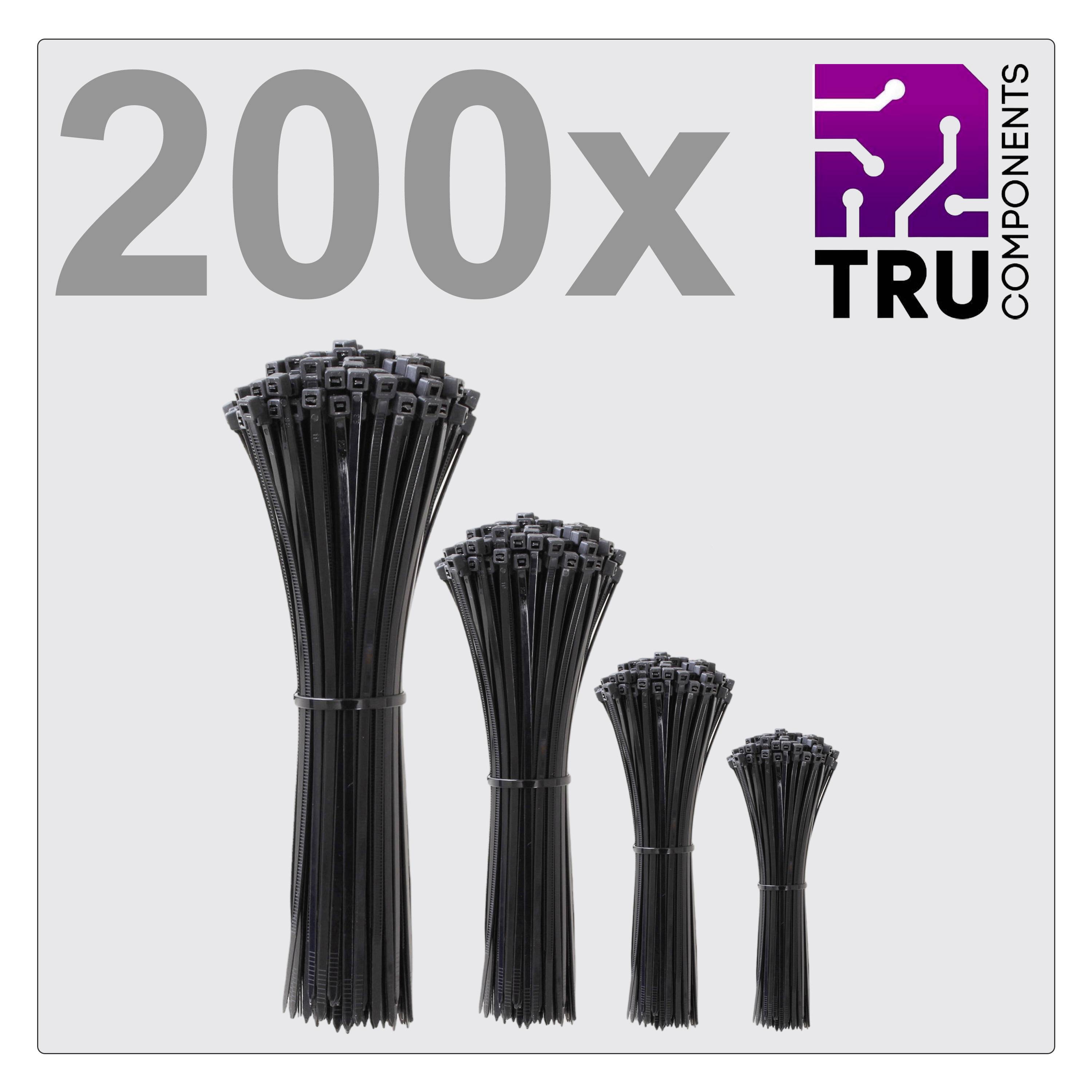 TRU COMPONENTS TC-12888552 T24CA070 Kabelbinder 100 mm, 150 mm, 200 mm, 300mm 3.6mm Schwarz UV-stabilisiert 200St.