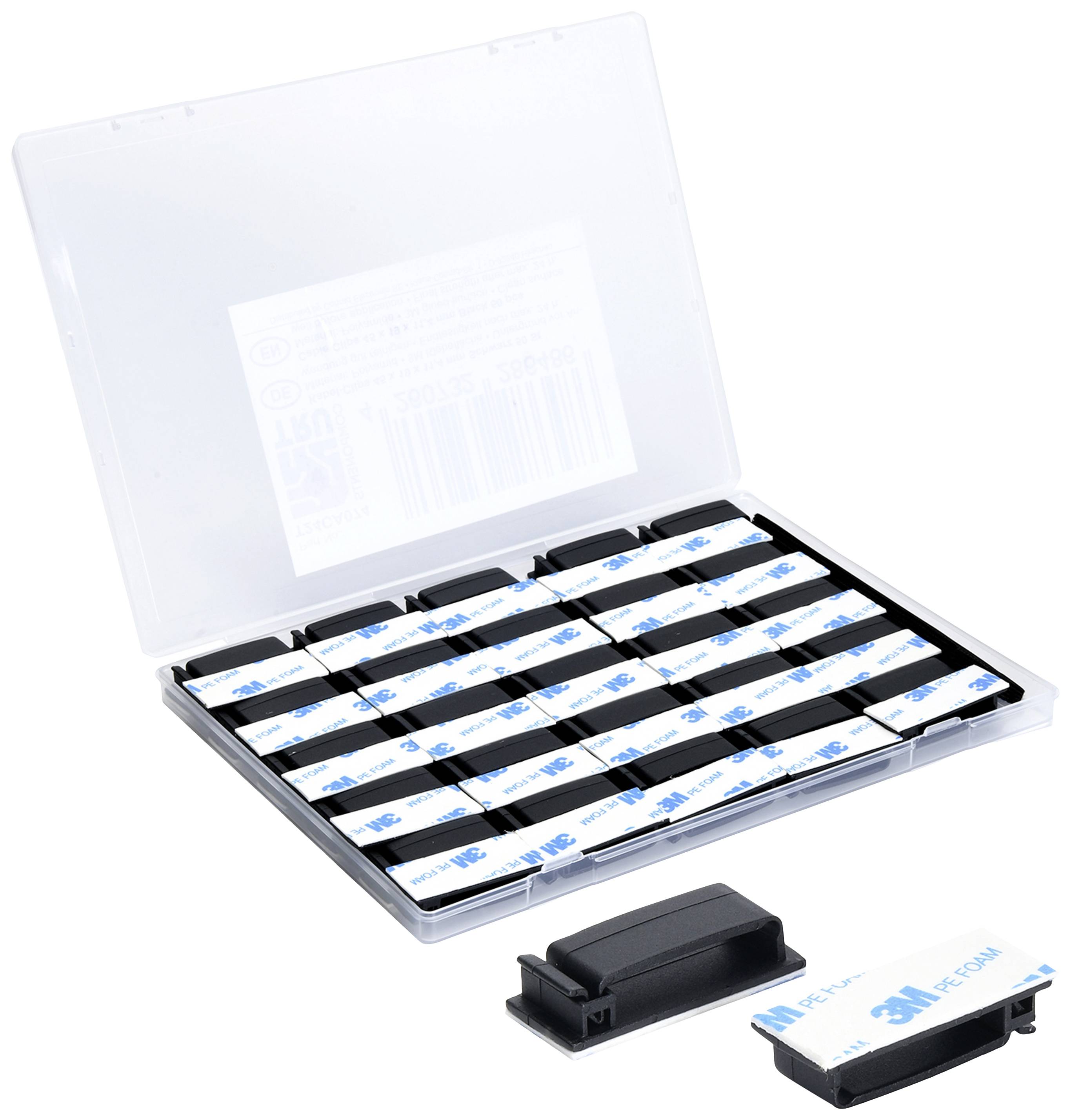 TRU COMPONENTS T24CA074 Befestigungssockel selbstklebend TC-12888568 für Flachbandkabel, wiederverschliessbar Schwarz 50St.