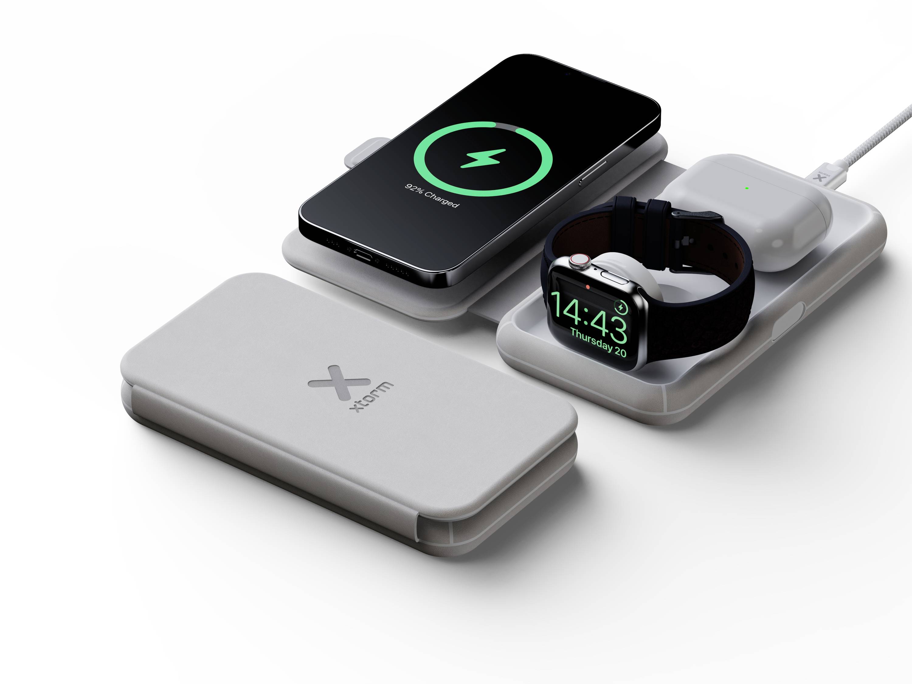 XTORM Induktions-Ladegerät XWF31 3in1 Wireless Charger 64213 Ausgänge Magnetanschluss Grau