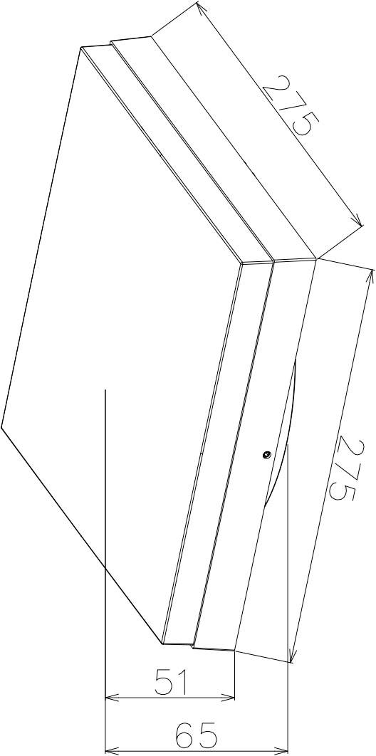 Technische Zeichnung eines rechteckigen Objekts mit den Maßen 275 mm x 275 mm x 65 mm, Seitenansicht zeigt Höhe von 51 mm.