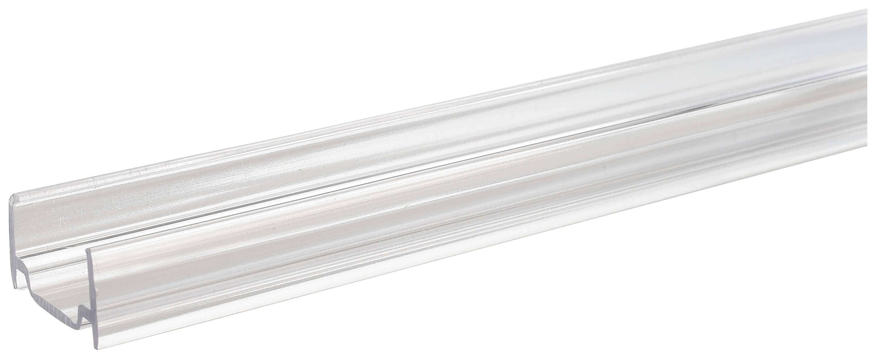 Transparente Kunststoffschiene, möglicherweise für Montagezwecke oder als Kabelkanal.