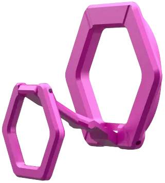 Rosa, sechseckige Metallskulptur bestehend aus zwei verbundenen Sechsecken, die aus der Wand ragen.