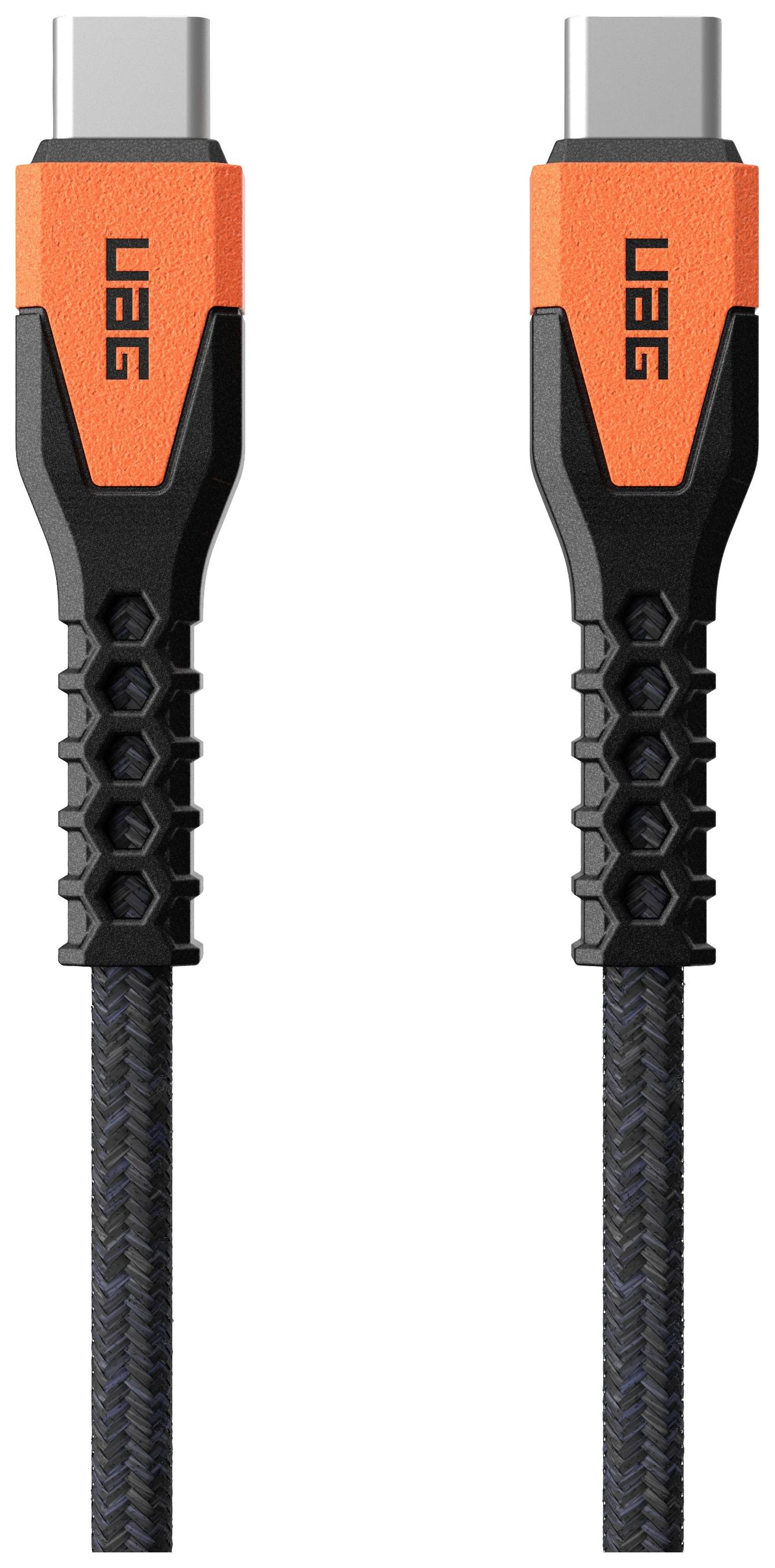 USB-C-Kabel von UAG in Schwarz und Orange mit einem robusten Design, geeignet für schnelle Datenübertragung und langlebiges Laden.