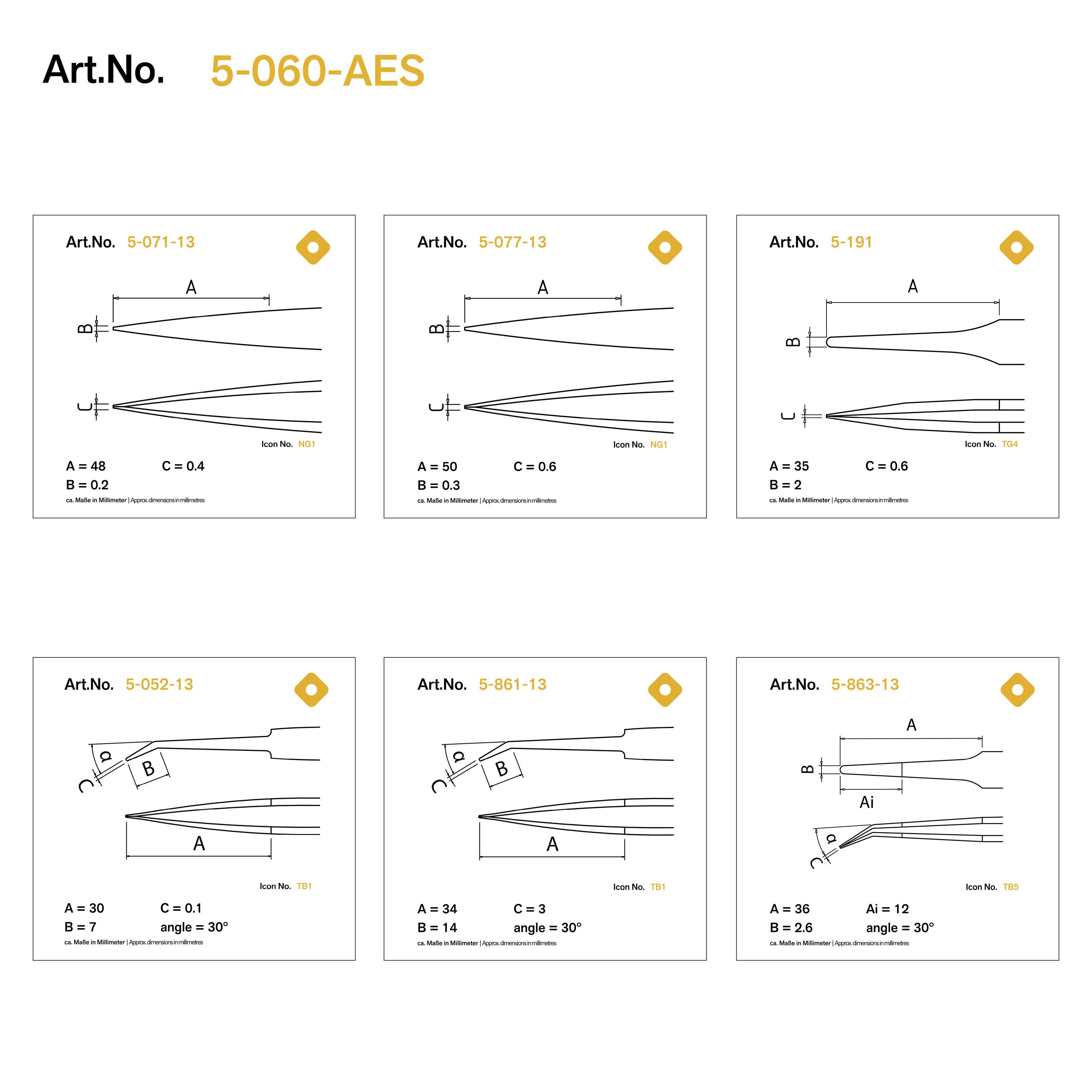 Bernstein Tools for Electronics 5-060-AES ESD, Universal Pinzetten-Set 6teilig