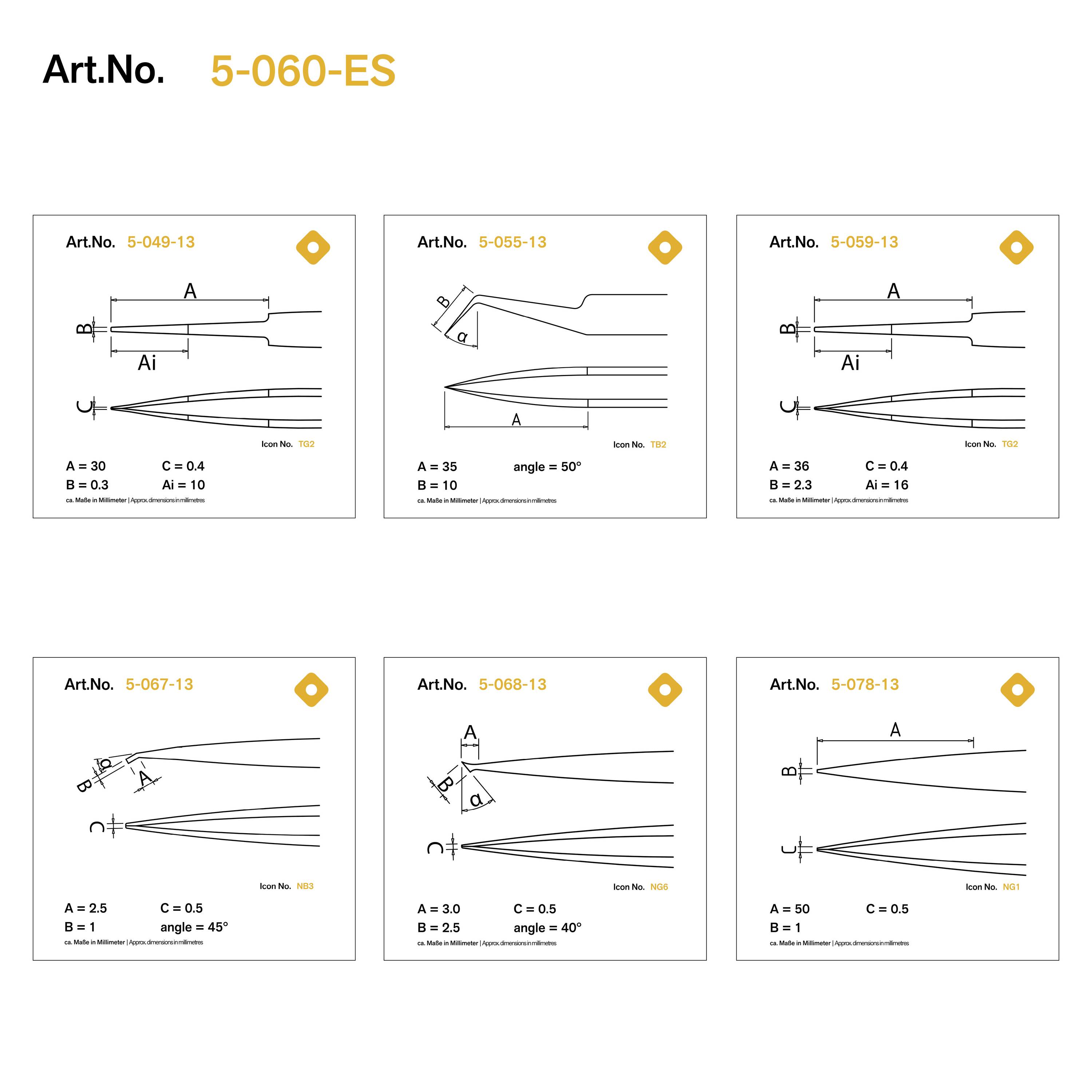 Bernstein Tools for Electronics 5-060-ES ESD, Universal Pinzetten-Set 6teilig