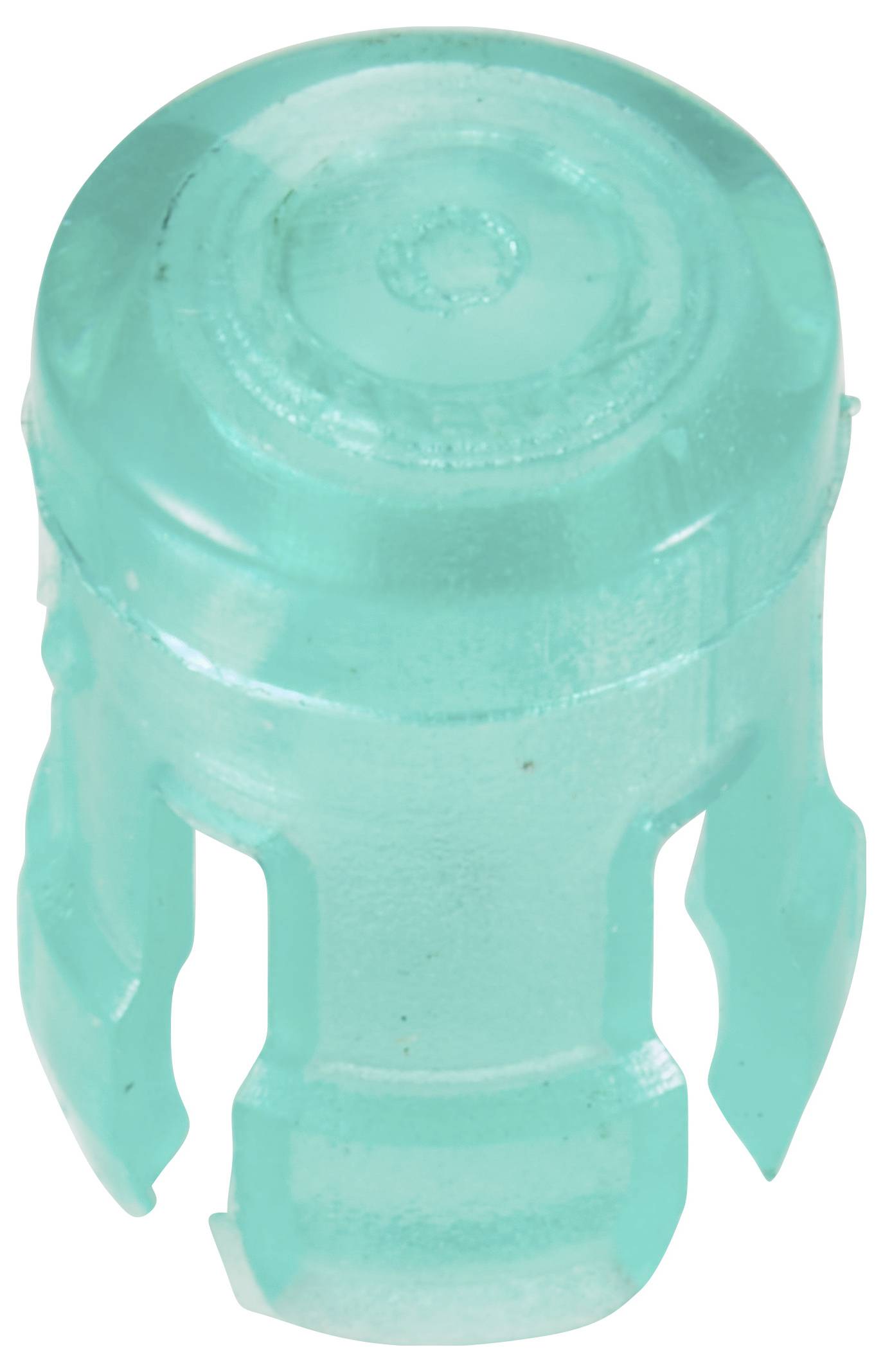 Plastikdübel in transparentem Türkis mit zylindrischer Form und seitlichen Schlitzen. Verwendet zum Befestigen von Schrauben in Wänden.