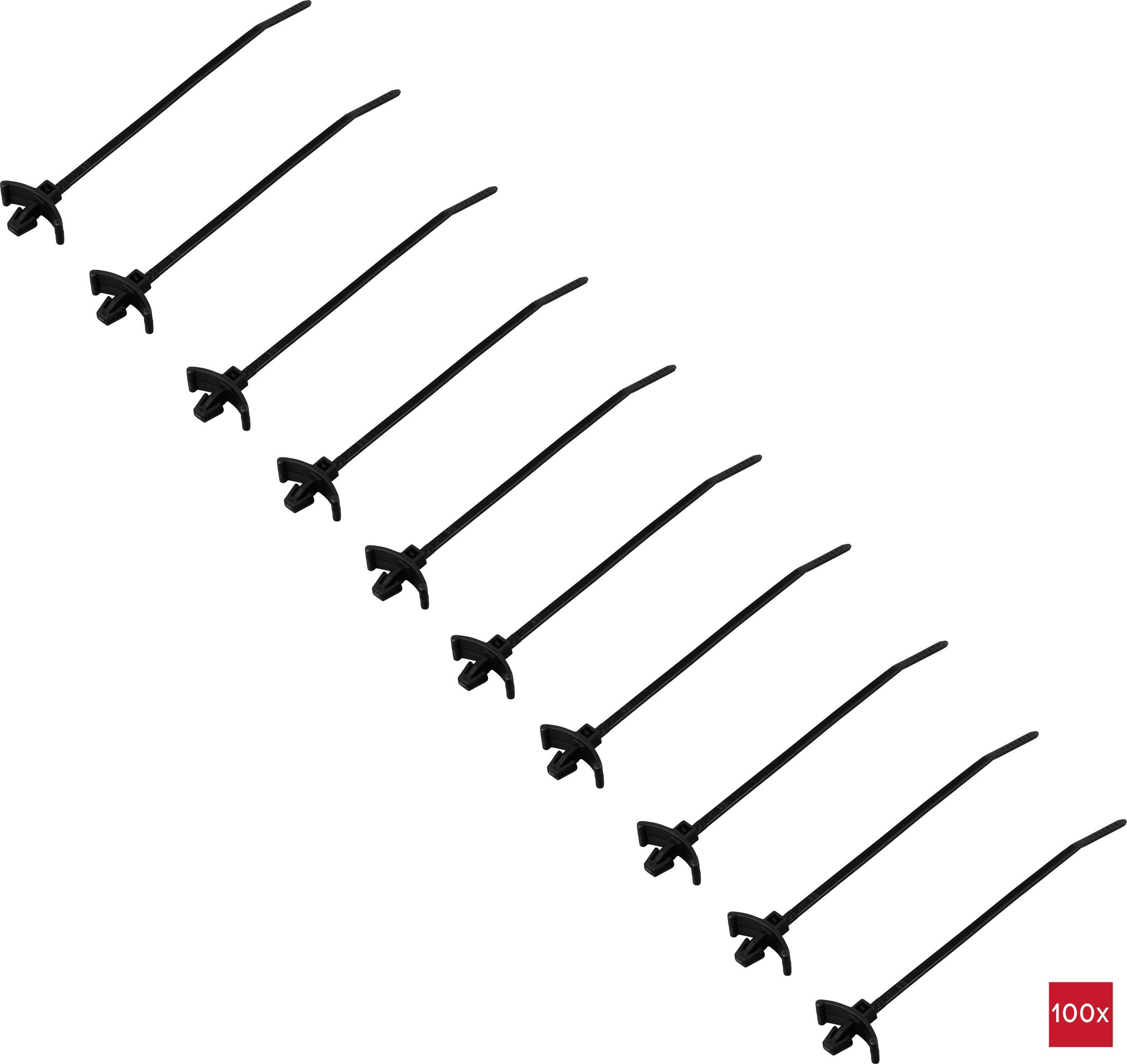 TRU COMPONENTS TC-13030692 TC-WM-100-2.5-UVB-B Kabelbinder 100mm 2.5mm Schwarz mit Flügelverschluss, UV-stabilisiert, chemische