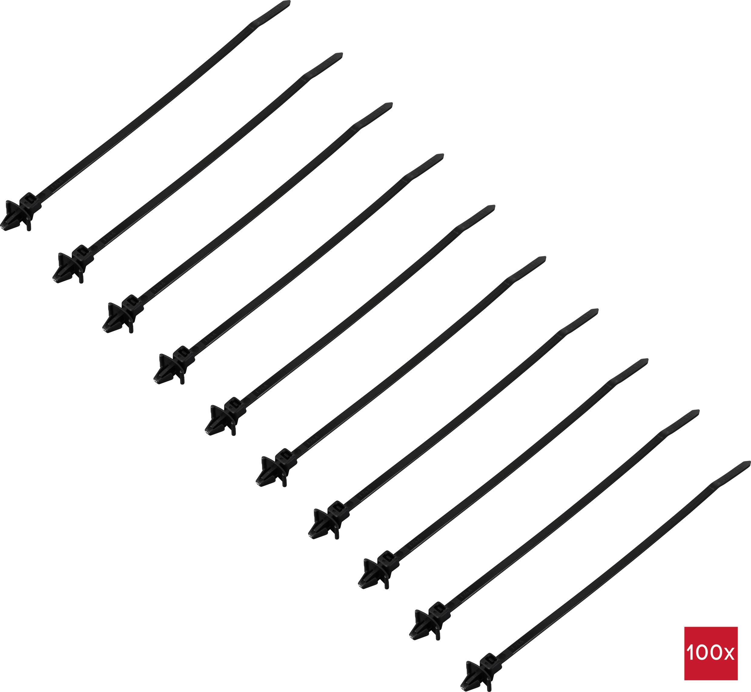 TRU COMPONENTS TC-13030696 TC-WM-115-3.6-UVB-B Kabelbinder 155mm 3.6mm Schwarz mit Flügelverschluss, UV-stabilisiert, chemische