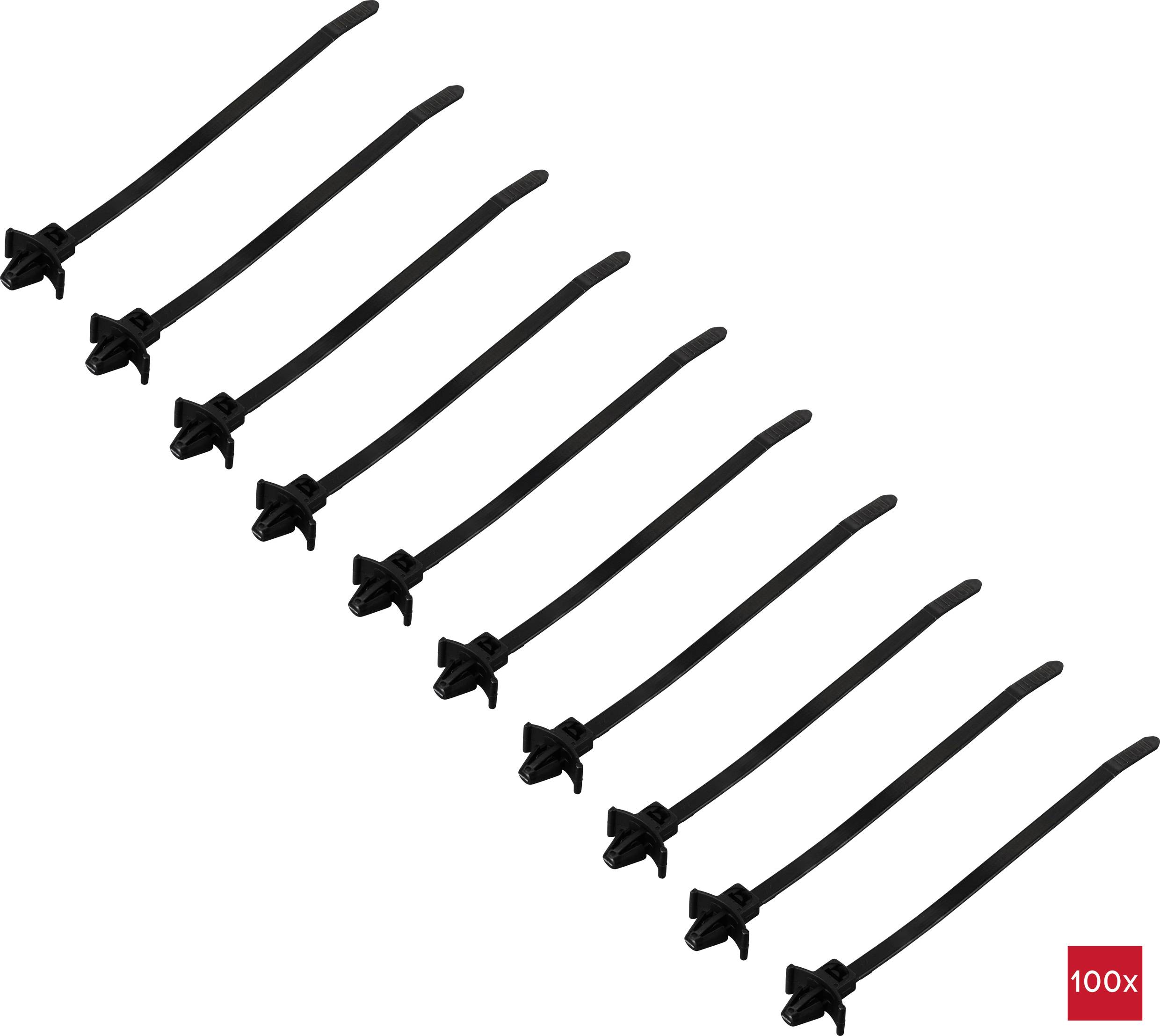 TRU COMPONENTS TC-13030704 TC-WM-130-4.8-UVB-B Kabelbinder 130mm 4.8mm Schwarz mit Flügelverschluss, UV-stabilisiert, chemische