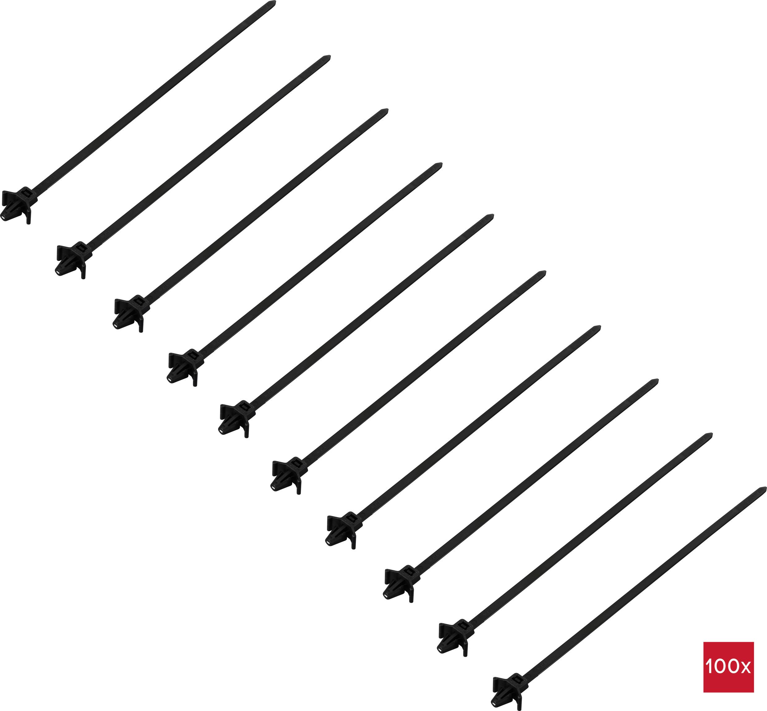 TRU COMPONENTS TC-13030708 TC-WM-200-4.8-UVB-B Kabelbinder 200mm 4.8mm Schwarz mit Flügelverschluss, UV-stabilisiert, chemische