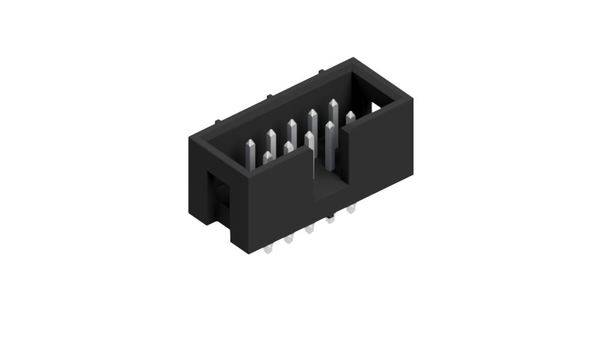 Schwarzer elektrischer Steckverbinder mit 10 Metallstiften, verwendet für die Verbindung zwischen elektronischen Komponenten.