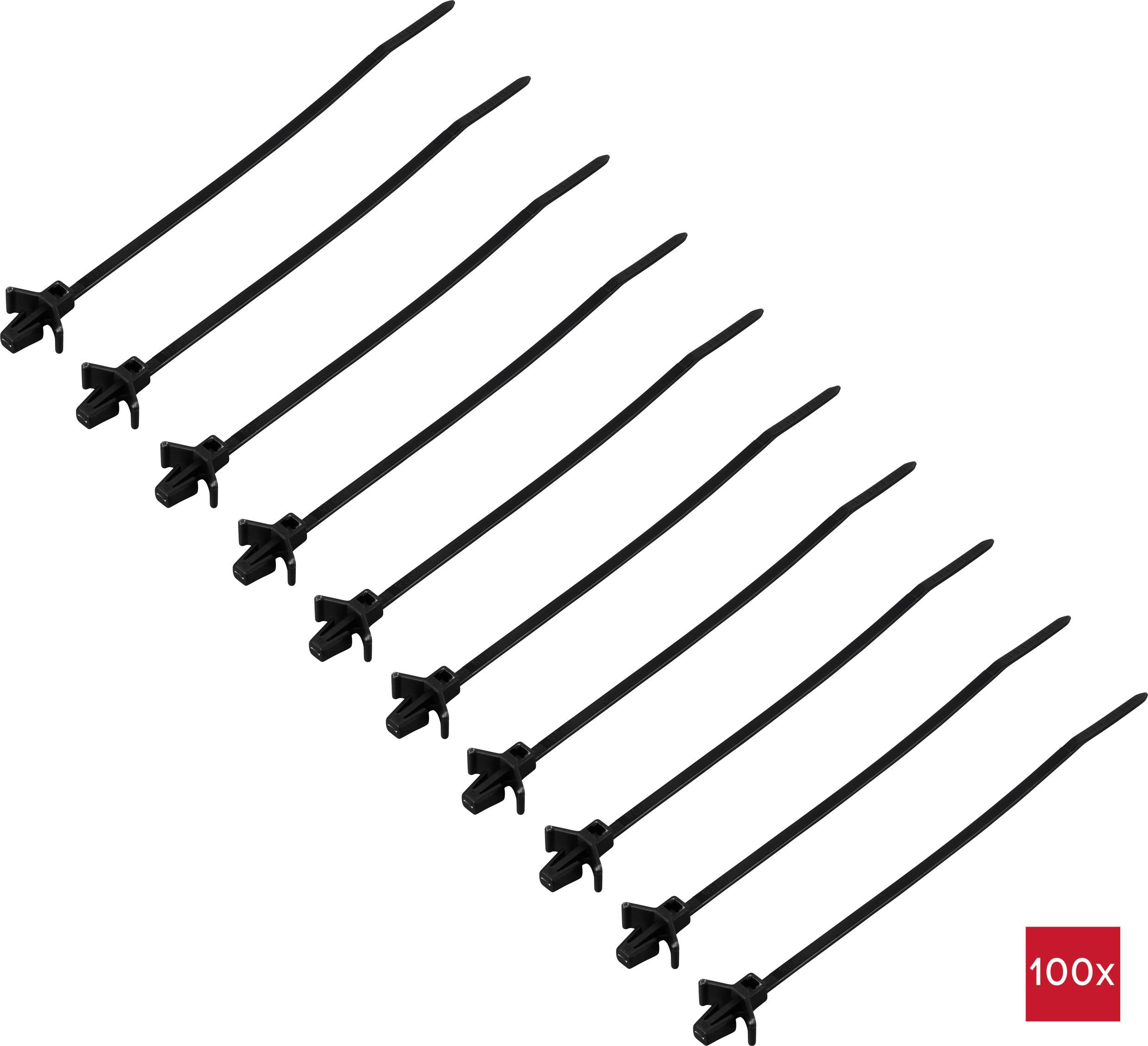 TRU COMPONENTS TC-13069328 TC-WM-110-2.5-UVB-B Kabelbinder 110mm 2.5mm Schwarz mit Flügelverschluss, UV-stabilisiert, chemische
