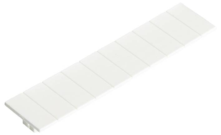 Weißer, rechteckiger Plastikstopfen mit mehreren quadratischen Abschnitten, verwendet zur Abdeckung oder Schutz von Steckplätzen.