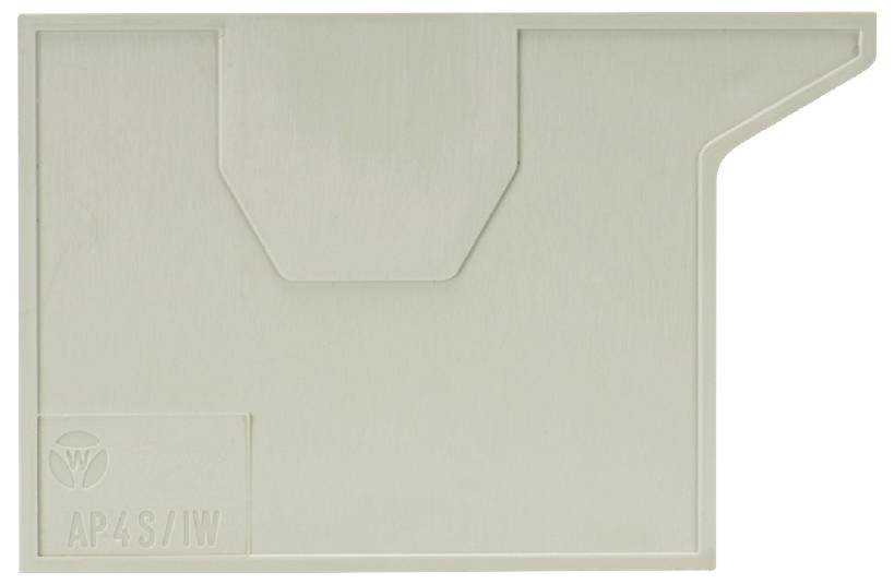 Helle Kunststoffabdeckung mit Aufschrift 'AP4S/IW', geeignet zur Abdeckung von Steckdosen für Schutz und Ästhetik in Innenräumen.