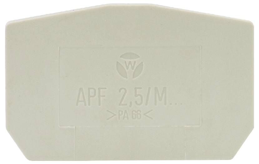 Weiße Abdeckkappe mit Aufschrift 'APF 2,5/M... PA 66' und einem Kreis mit 'W'-Logo in der Mitte.