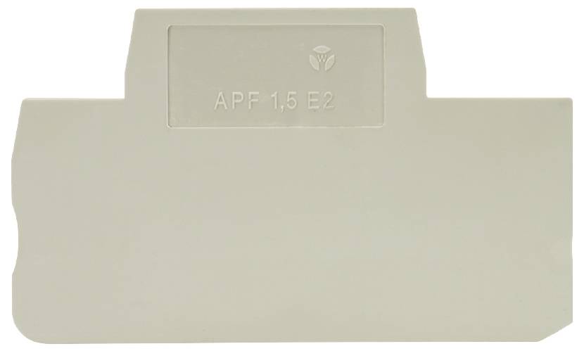 Ein grauer, rechteckiger Kunststoffblock mit der Aufschrift 'APF 1,5 E2'. Das Objekt hat eine abgeflachte Kante oben.