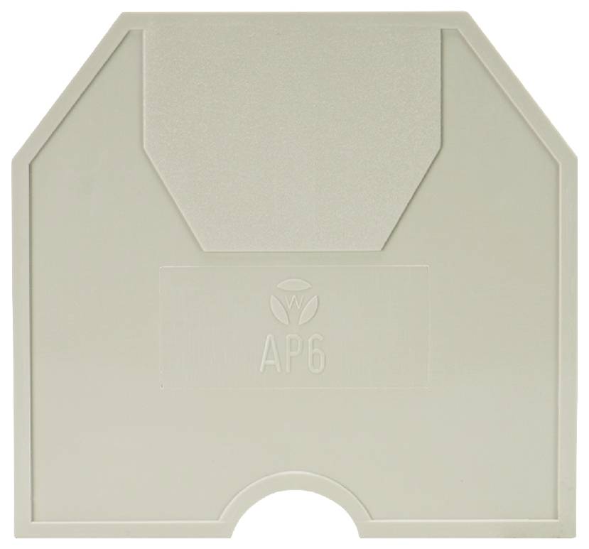 Graue Kunststoffabdeckung mit der Prägung 'AP6' in der Mitte. Oben befindet sich ein trapezförmiger Ausschnitt.