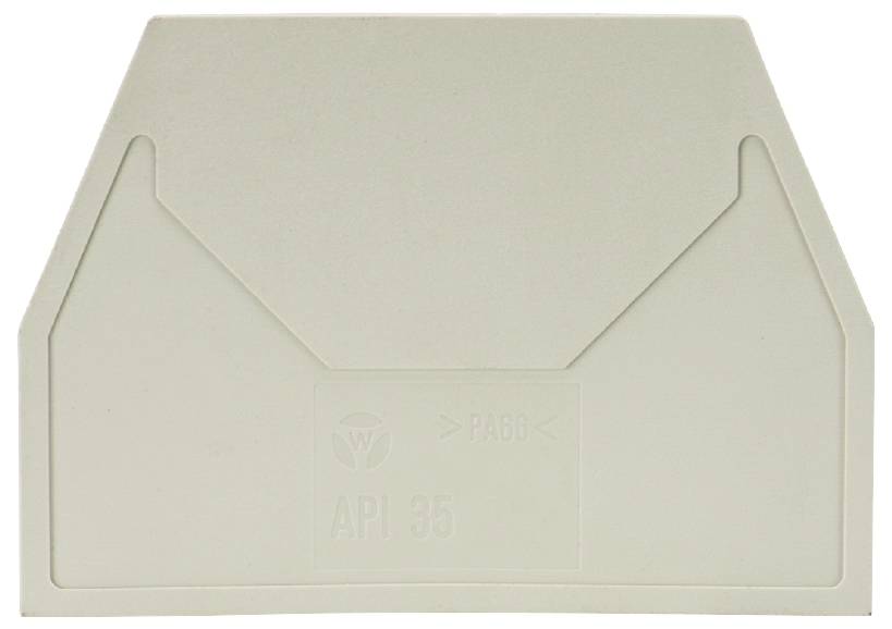 Kunststoffteil mit erhabener Schrift zeigt 'PA66 API 35', darunter ein Logo. Rechteckige Form mit abgeschrägten Ecken.