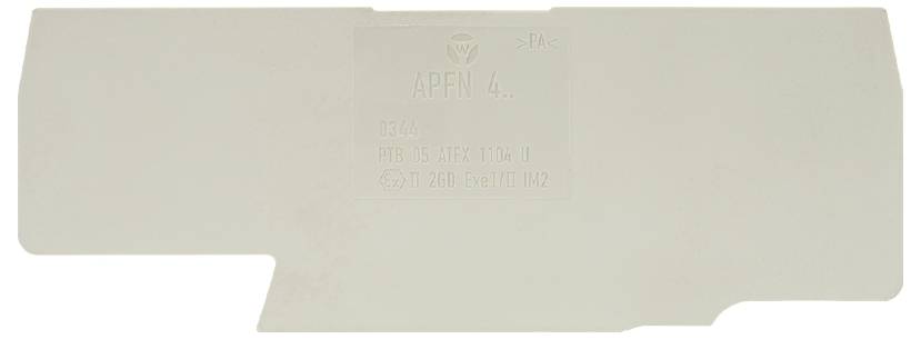 Ein cremefarbenes Kunststoffteil mit eingeprägter Aufschrift. Die Inschrift ist schwer zu erkennen und unleserlich.