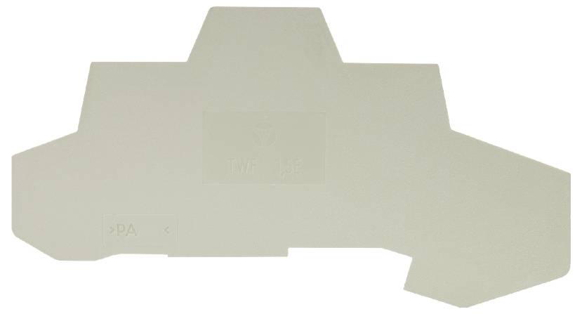 Ein graues, unregelmäßig geformtes Kunststoffteil mit mehreren Ecken und Kanten, verwendet als technische Komponente in einem Gerät.