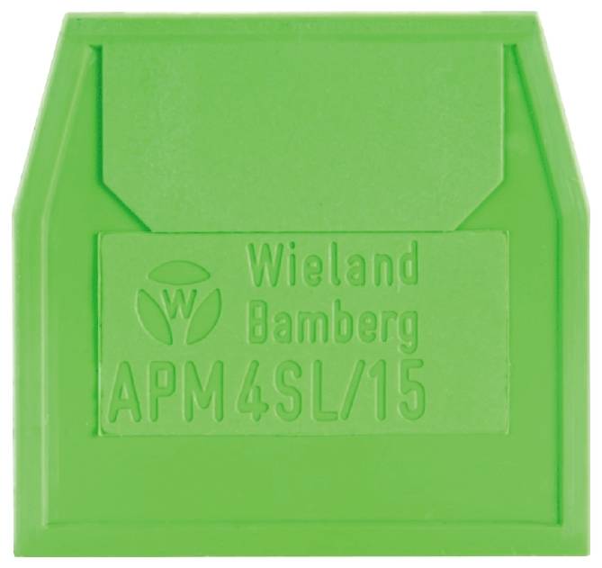 Grüner Abdeckflansch mit der Aufschrift 'Wieland Bamberg APM4SL/15'.