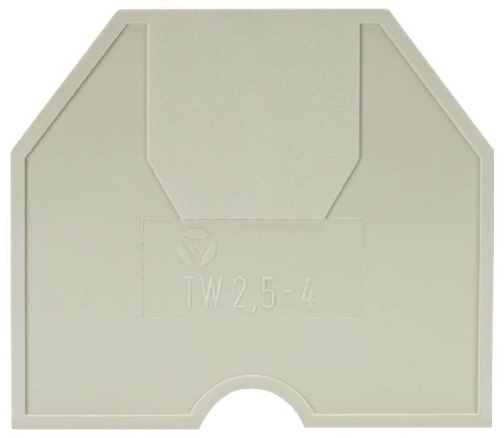 Graues Endstück für Reihenklemme, Modell 'TW 2,5-4', dient als Abschluss für Elektroinstallationen.