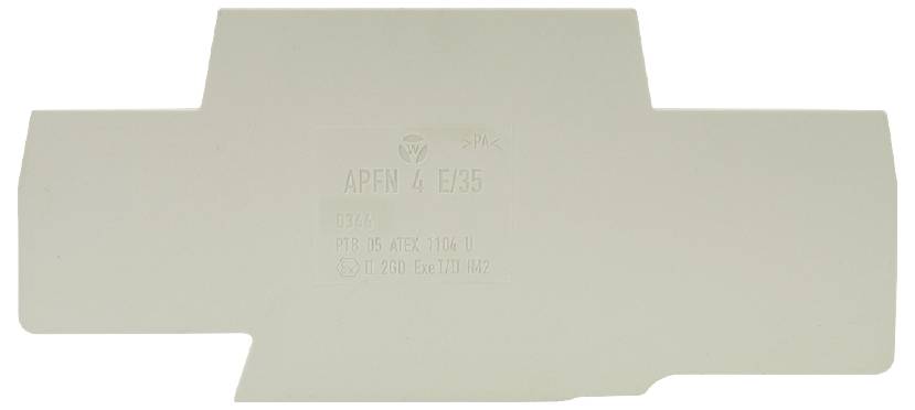 Graues Plastikteil mit Aufschrift: 'APRW 4 E/35' und technischen Spezifikationen darunter. Wahrscheinlich Bestandteil eines technischen Geräts.