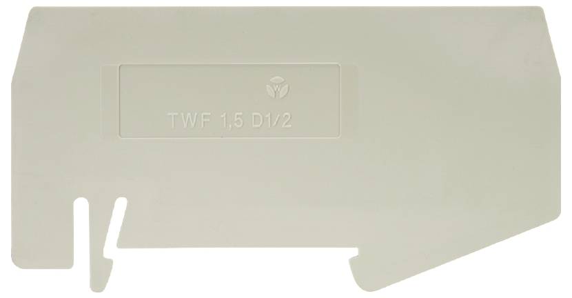 Abdeckkappe mit der Aufschrift 'TWF 1,5 D1/2', hellgrau, rechteckig, mit abgerundeten Ecken und einem kleineren rechteckigen Bereich in der Mitte.