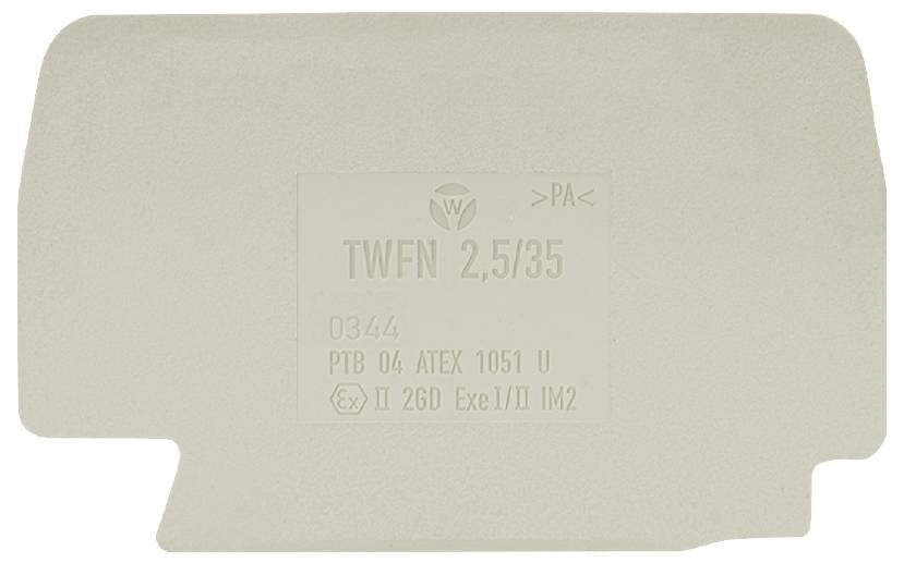 Elektrische Komponente mit der Aufschrift 'TWFN 2,5/35' und Sicherheitszertifikaten; verwendet in explosionsgefährdeten Bereichen.