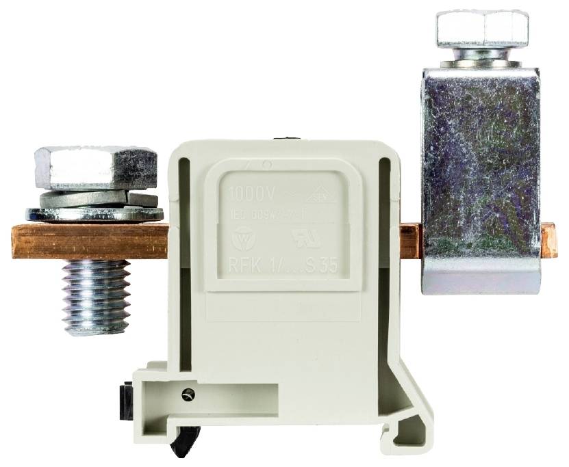 Ein elektrischer Sicherungshalter mit Metallverbindungen und Kunststoffgehäuse, geeignet für die Montage von Sicherungen zur Stromversorgung.