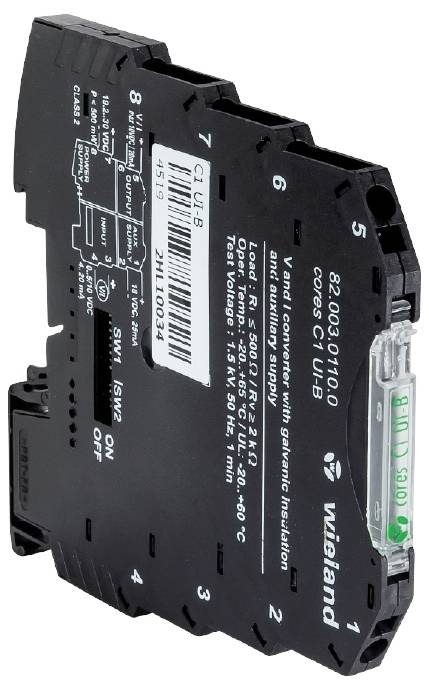 Elektromechanisches Bauteil von Wieland Electric, schwarze Gehäuseoberfläche, Modell CP UL-B, mit Beschriftungen und Anschlüssen.