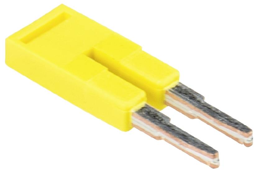 Gelber Thermoelement-Stecker mit zwei Metallstiften, verwendet zur Temperaturmessung in technischen und wissenschaftlichen Anwendungen.