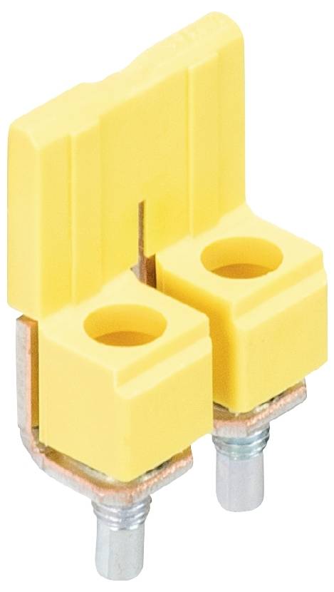 Ein gelbes thermoelement Miniatur-Kabelstecker, zweipolig, mit zwei Metalleingängen und rechteckiger Form, wird gezeigt.