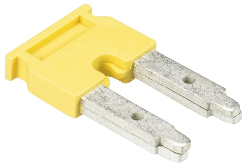 Ein gelber Sicherungseinsatz mit zwei metallischen Kontakten.