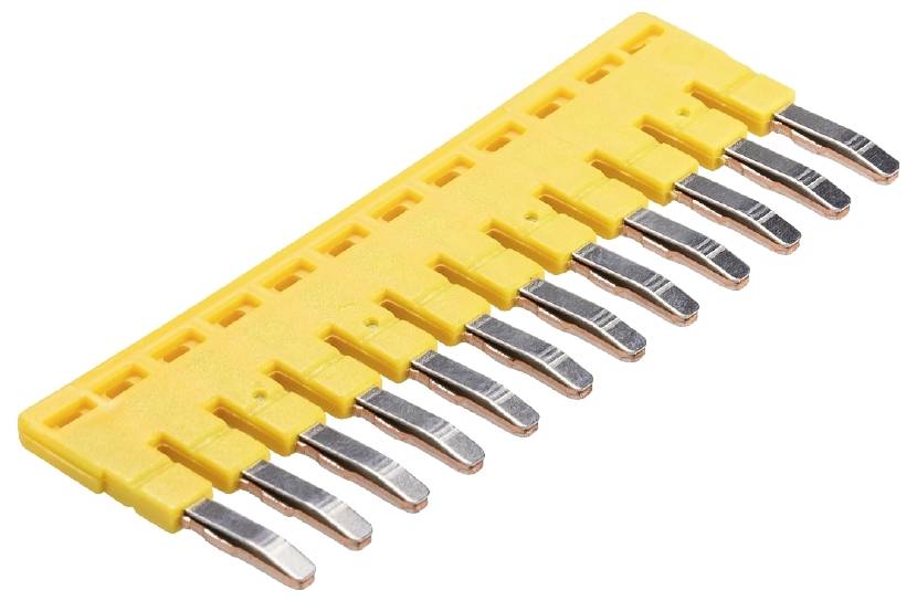 Gelbe Kammbrücke mit 12 Zähnen, verwendet zur elektrischen Verbindung in Verteilerkästen oder Schaltschränken.
