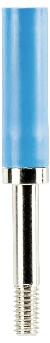 Zylinderförmiges Metallteil mit blauem Kunststoffgriff, längliches Design, darunter ein silbernes Gewindeende.