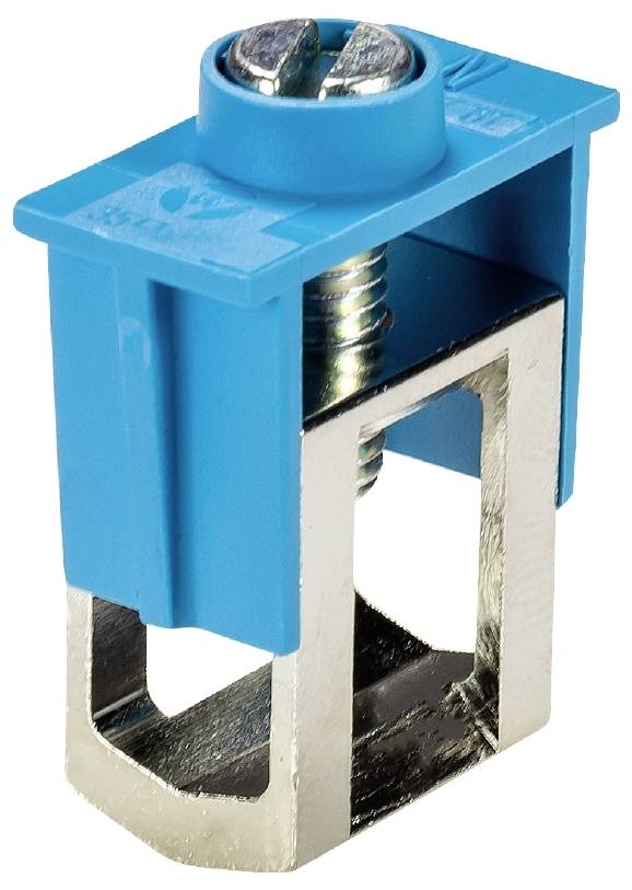 Metallschraubschelle mit blauer Kunststoffabdeckung, geeignet für Befestigungen. Die Schraube ermöglicht festen Halt.