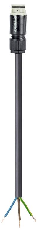 Dreiadriges Kabel mit schwarzem Außenmantel und offenem Ende, an dem die drei farbigen Kupferdrähte sichtbar sind.