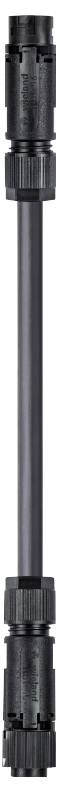 Ein schwarzes zylindrisches Objekt, das wie ein Verlängerungsrohr oder Adapter aussieht, mit gerippten Endkappen.
