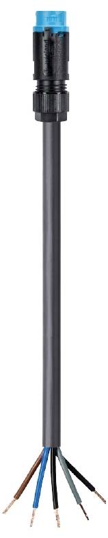 Kabel mit schwarzen, blauen und braunen Adern, auf isoliertem weißen Hintergrund. Hauptsächlich für elektrische Anwendungen verwendet.
