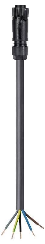 Schwarzes Kabel mit sechs freiliegenden, verschiedenfarbigen Adern. Oberer Teil hat einen schwarzen Stecker.