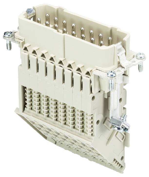 Elektronischer Steckverbinder mit mehreren Metallstiften und Kunststoffgehäuse, geeignet für industrielle Anwendungen.