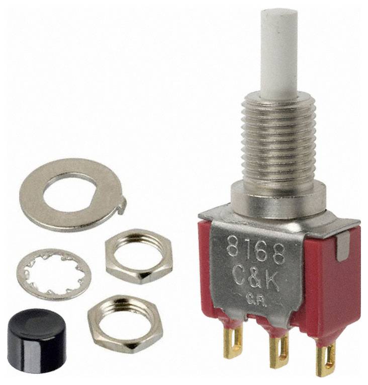 Kippschalter mit rotem Gehäuse, gekennzeichnet mit „8168 C&K
