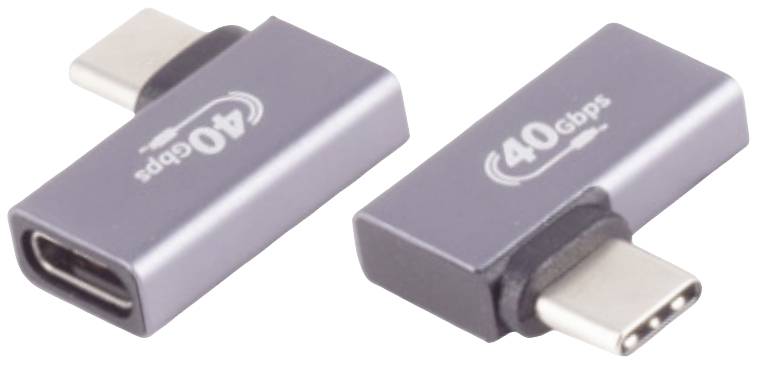 Ein USB-C-Adapter. Aufdruck: '40 Gbps' deutet auf die Übertragungsgeschwindigkeit hin. Ovales Design mit einem USB-C-Anschluss an beiden Enden.