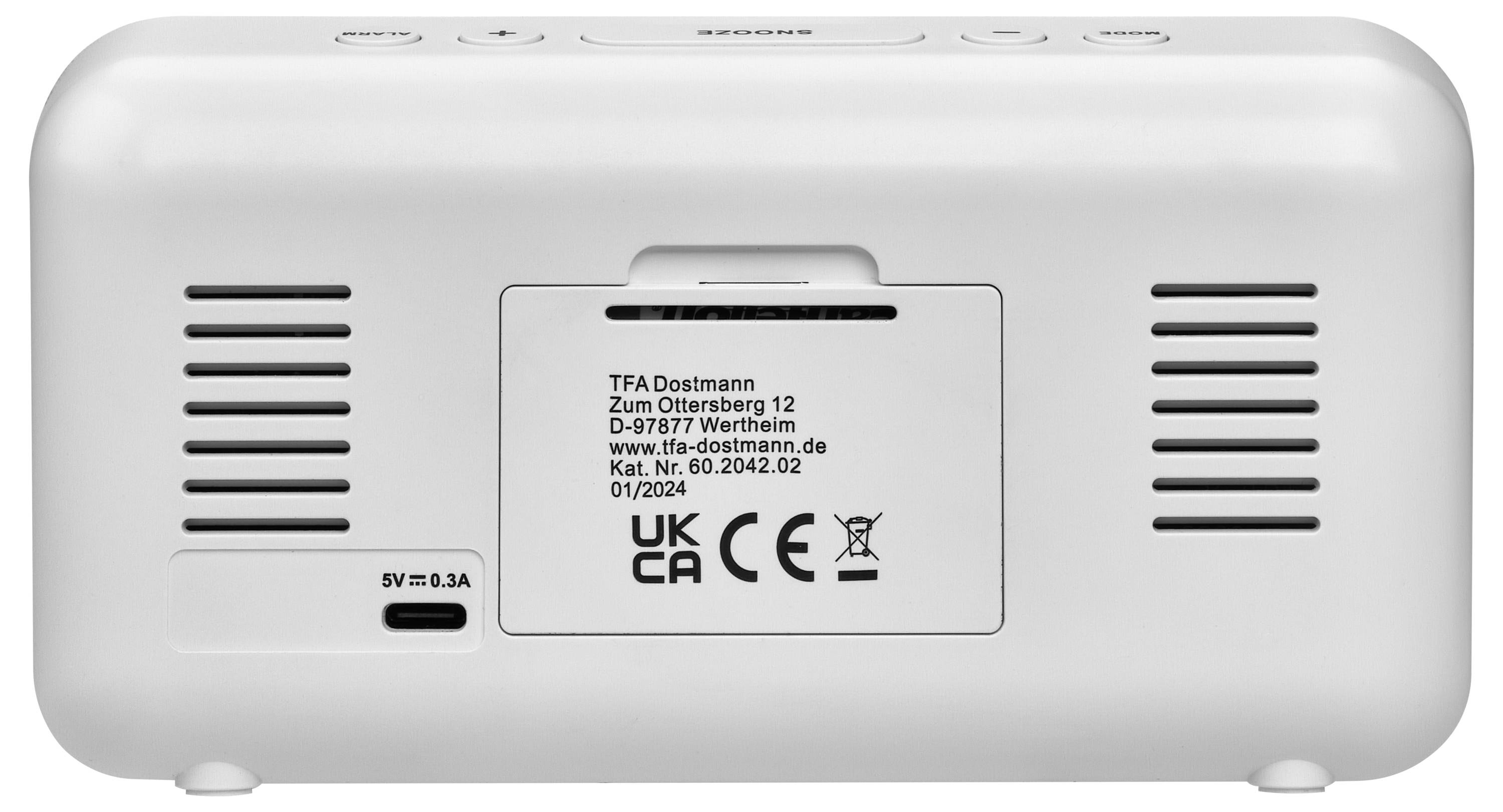 TFA Dostmann 60.2042.02 Quarz Wecker Weiß, Grau Alarmzeiten 3 Großes Display
