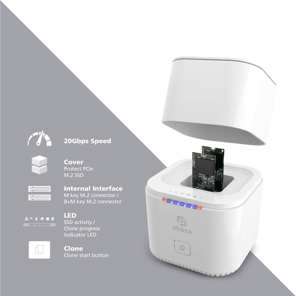 Akasa DuoDock MX M.2 SSD-Gehäuse USB-C® (USB 3.2 Gen 2) 10 GBit/s M.2 PCIe NVMe 2242, 2260, 2280 AK-DK09U3-WHCMV2