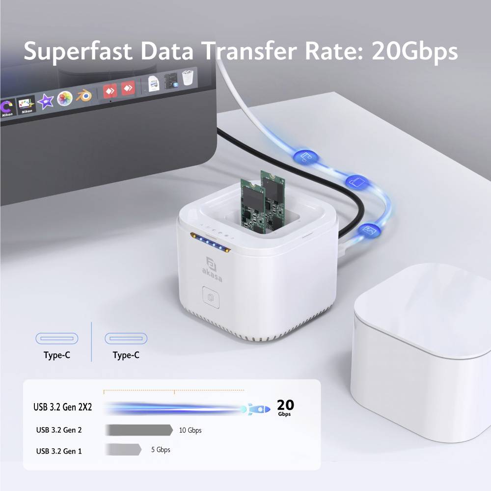 Akasa DuoDock MX M.2 SSD-Gehäuse USB-C® (USB 3.2 Gen 2) 10 GBit/s M.2 PCIe NVMe 2242, 2260, 2280 AK-DK09U3-WHCMV2